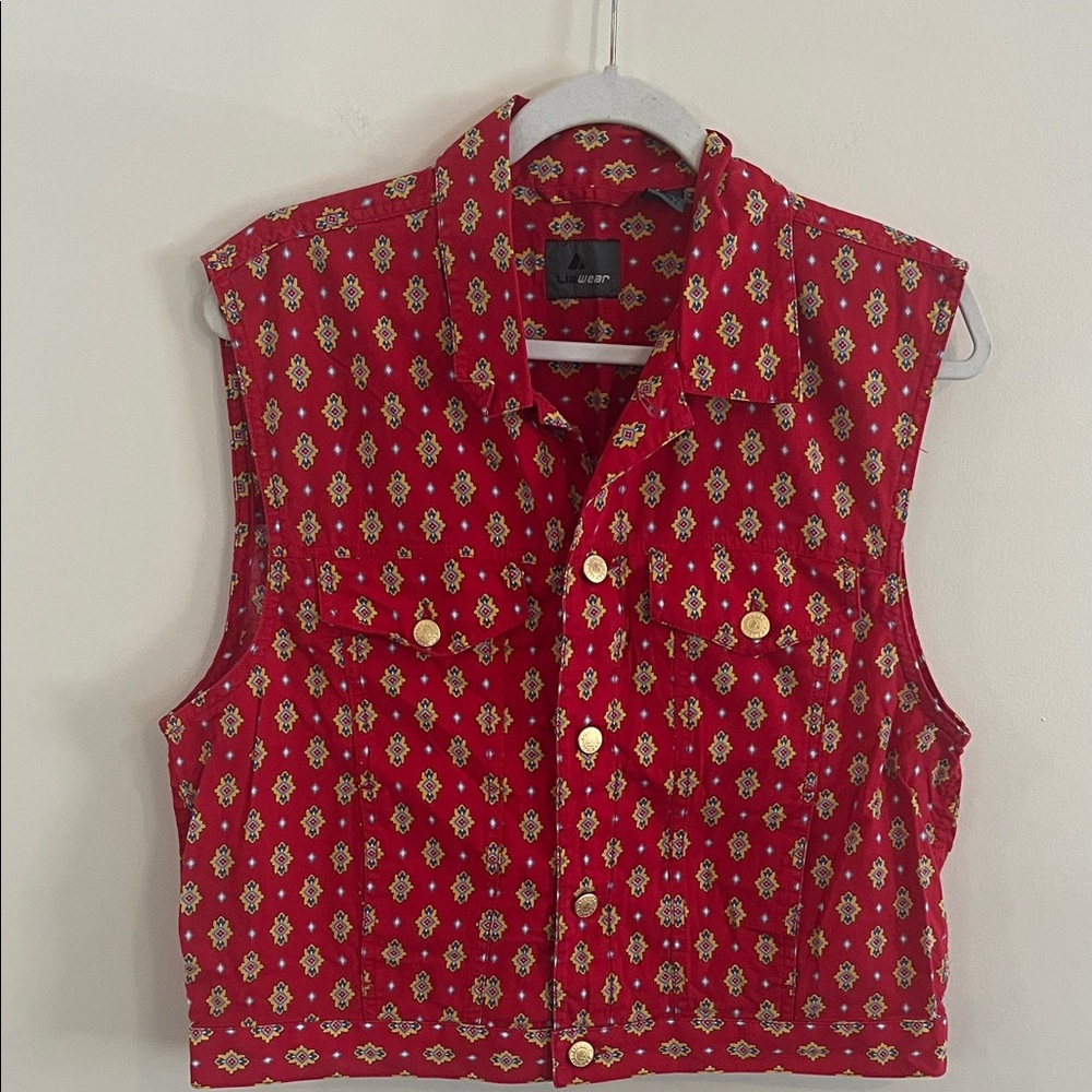 Vintage Liz Claiborne Southwestern‎ Top Vest Red Bohemian L Rodeo Western Casual